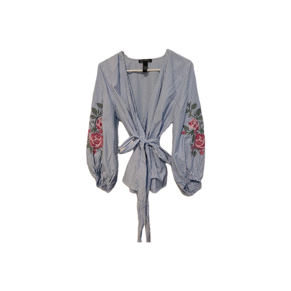 I.N.C. Blue and White Striped Flower Blouse